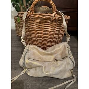 Aimee Kestemberg Women's Cream Leather Glitter Shoulder Straps Hand Bag